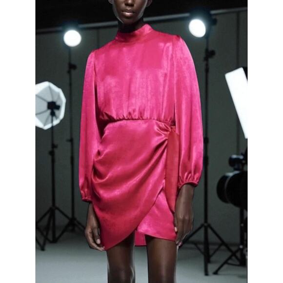 Zara Satin Effect Mock Neck Dress Size: XS - NWT - Picture 2 of 11